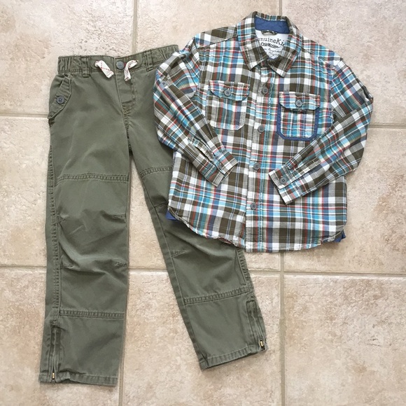 Blue New Oshkosh Plaid Boys Shirt Top Button Down Yellow Coral Navy Blue